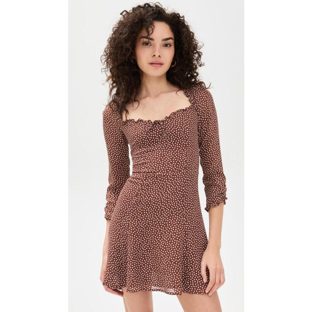 NWT! Reformation Remi Dress Choco Dot Long Sleeve Mini Dress Size 2